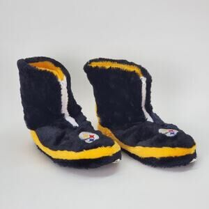 Pittsburgh Steelers High Ankle Front Zip Slippers Size Large Black Gold Foco